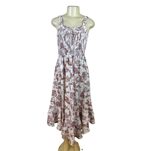 Grace Karin Womens White Floral Smocked Midi Dress With Ruffle Hem Size M - Picture 1 of 8